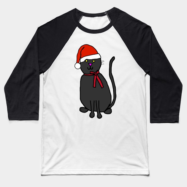 Christmas Kitty Cat Wearing Ribbon and Santa Hat Baseball T-Shirt by ellenhenryart